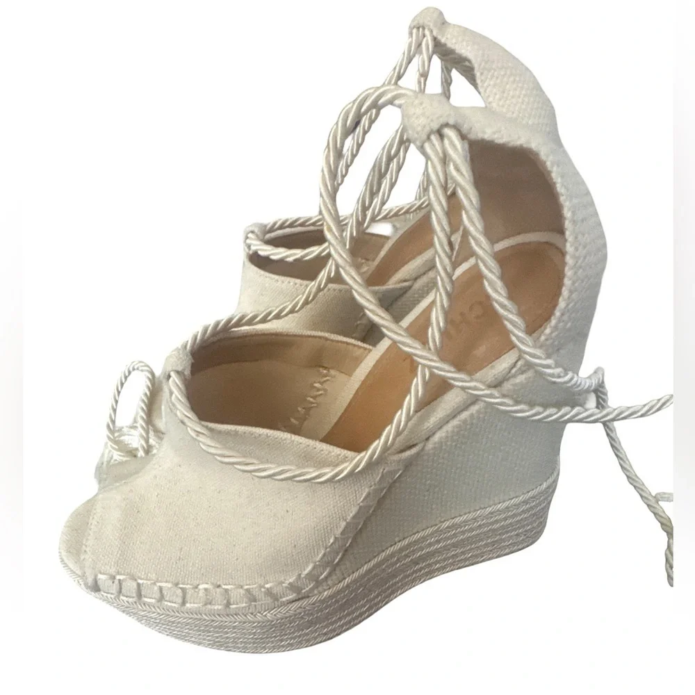 Schutz Cream Wedge Espadrille Sandals Size 8.5